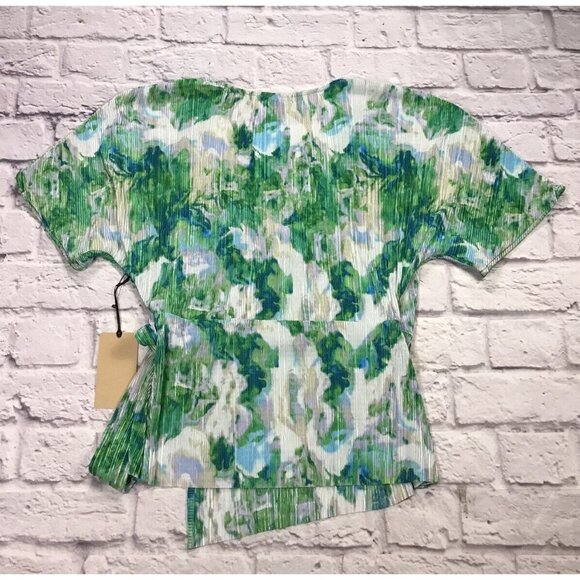 Halogen Wrap Blouse Womens Size Small Textured Short Sleeve V Neck Blouse - Picture 4 of 7